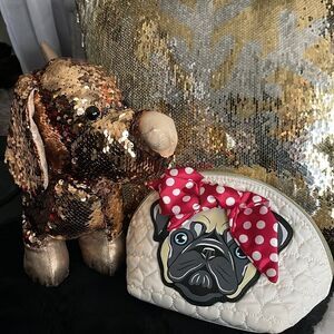 Polka dot bow pug quilted heart kitsch makeup/small bag betsey johnson.dog pug